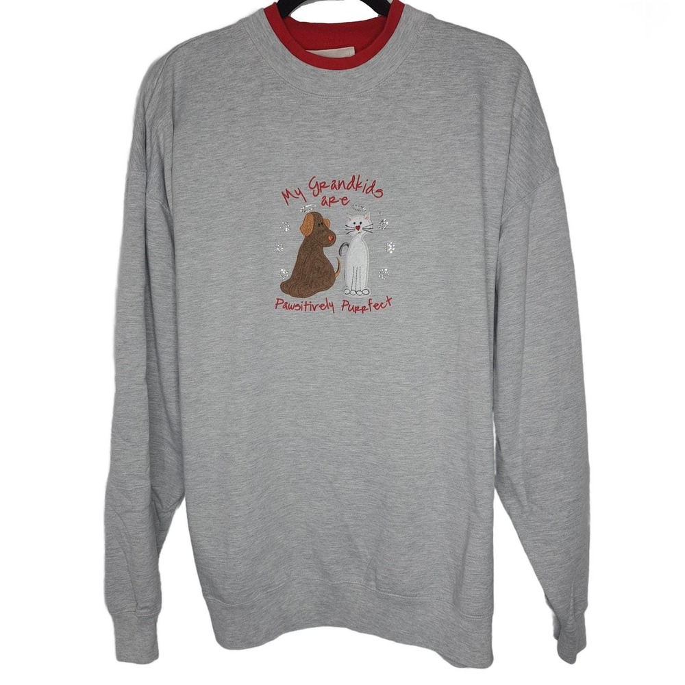 Vintage Sweatshirt My Grandkids Are Pawsitively‎ Dog Cat Lover Dog Cat Furbaby